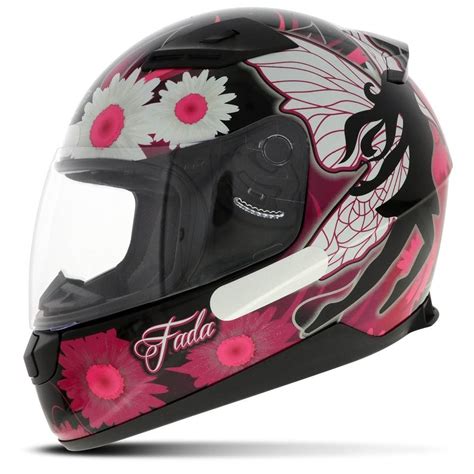 Capacete Fechado Feminino EBF E0X Fada Preto Rosa E Branco Submarino