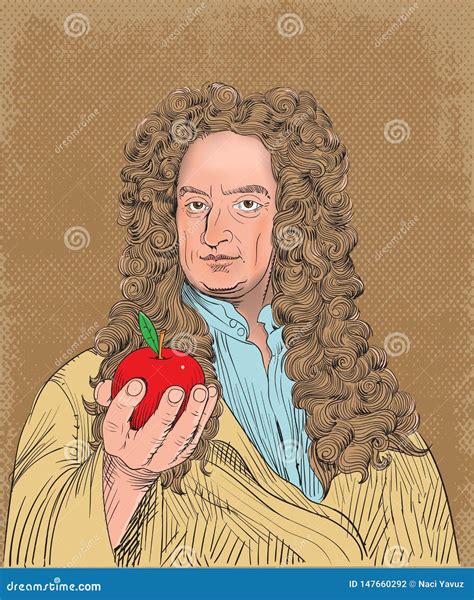 Isaac Newton Portrait In Line Art Illustration Vector Stock Vector