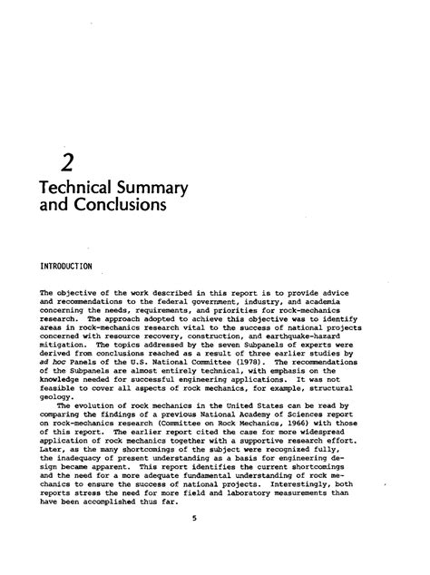 Technical Summary And Conclusion Rock Mechanics Research Requirements