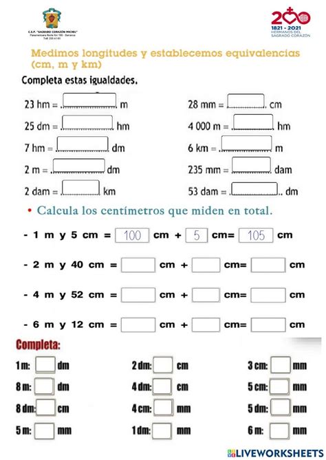 Conversiones de longitudes worksheet Problemas matemáticos