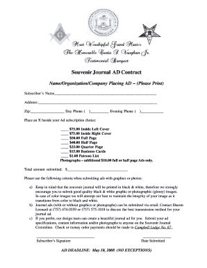 Fillable Online Mwphgl Va Souvenir Journal Ad Contract Mwphgl Vaorg