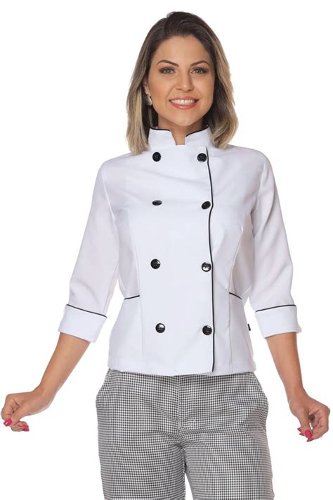 Demorgan Uniformes Dolmã chef de cozinha feminina manga 3 4 Algodão