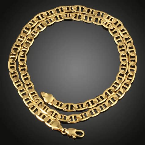 18k Real Yellow Gold Color Chains Necklace Jewelry Hip Hop Gold Filled