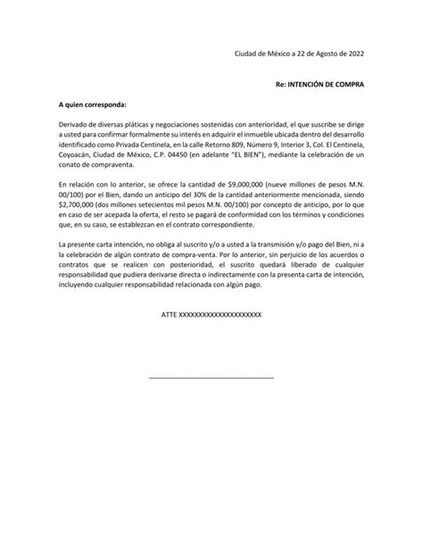 carta de intención de compra