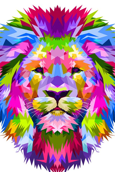 Lion Vivid Colors Geometric Framed Canvas TenStickers