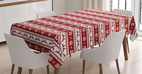 Christmas Tablecloth Xmas Winter Themed Deers Snowflakes In Nordic