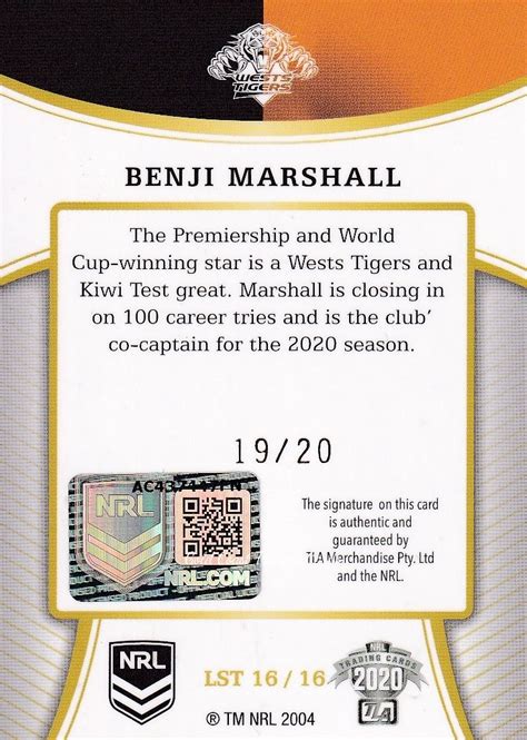 Nrl Elite League Sensations Signature Team Lst Benji Marshall