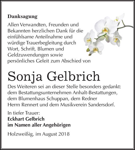 Traueranzeigen Von Sonja Gelbrich Abschied Nehmen De