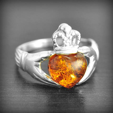 Bague Argent Claddagh Ambre EXCALIBUR Bijoux