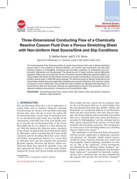 PDF Three Dimensional Conducting Flow Of A Chemically Reactive Casson