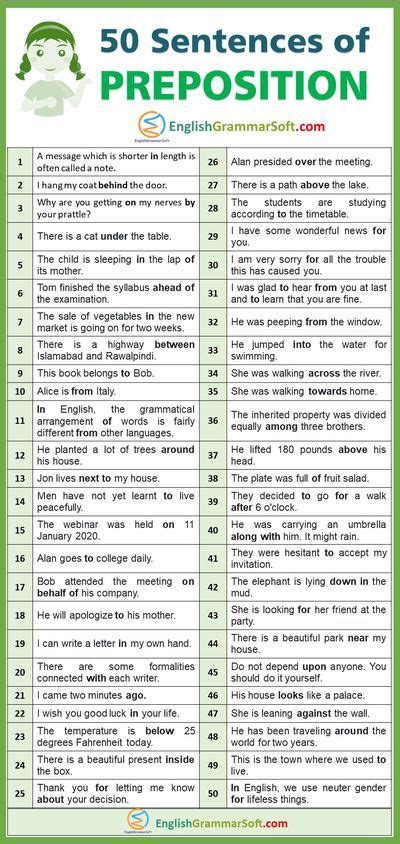 50 Sentences Of Preposition English Grammar Phrases And Sentences