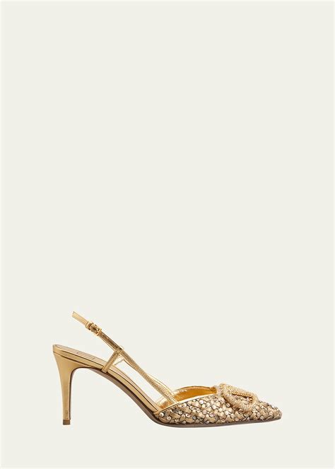 Valentino Garavani Vlogo Embellished Metallic Slingback Pumps In Gold