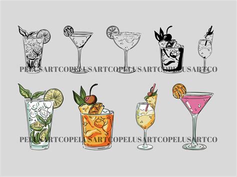 Cocktails Svg Bundle Coctails Line Drawings Svg Drink Svg Etsy