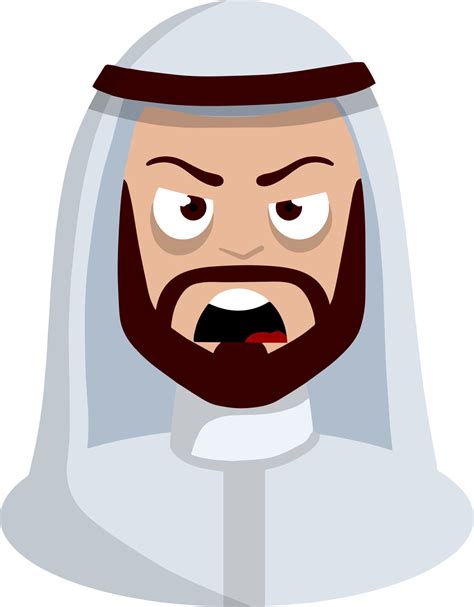 Angry face of Arab man in white national dress. Negative emotion. Evil ...