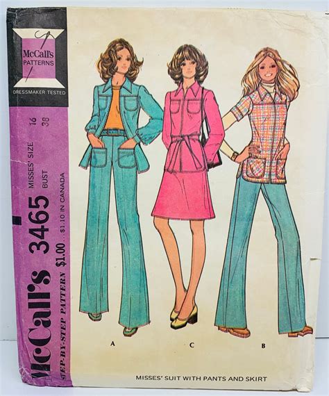 Vintage 1970s Mccalls 3465 Misses Suit With Pants And Skirt Sewing