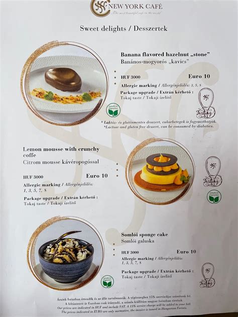 Menu at New York Café cafe, Budapest, Erzsébet krt. 9-11