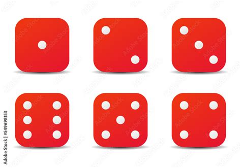 Dice sides or dice faces icon set in flat style design with shadow effect, isolated on white ...