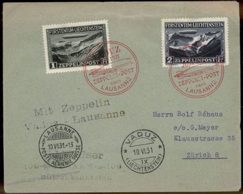 Liechtenstein Graf Zeppelin Stamp Set Flown Cover Si C Vaduz