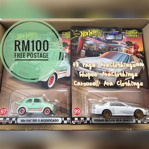 Hot Wheels Premium Boulevard 60s Fiat 500 D Modificado X Nissan Skyline GT R BNR32 Shopee