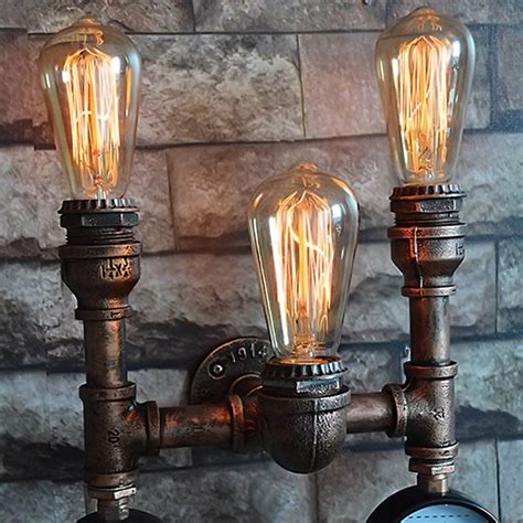 Vintage Industrial Water Pipe Wall Light Retro E Edison Wrought Iron