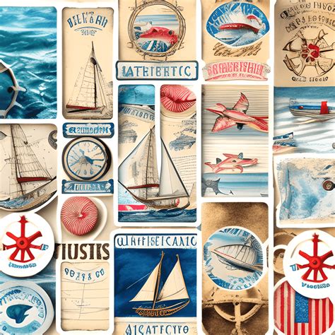 Vintage Nautical Ephemera Stickers Background Cream Paper Separate ...