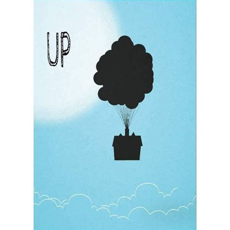 an illustration of a hot air balloon floating in the sky with words up ...