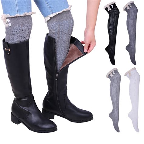 Hde Womens Extra Long Boot Socks Over The Knee High Lace Trim