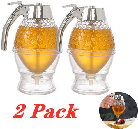 2 Pack Honey Jars Bottom Flow Acrylic Honey Dispenser No Drip Honey