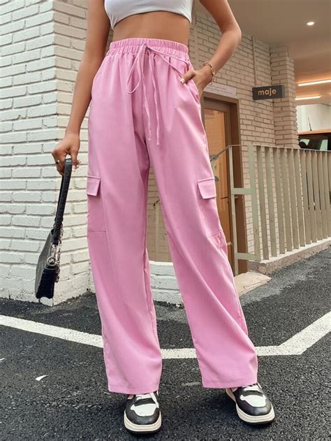 Tie Waist Flap Pocket Cargo Pants Pink Cargo Pants Cargo Pants Women Soft Grunge Outfits