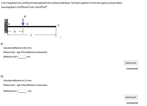 Solved A M Long Beam Has A Kn Point Load Applied To The