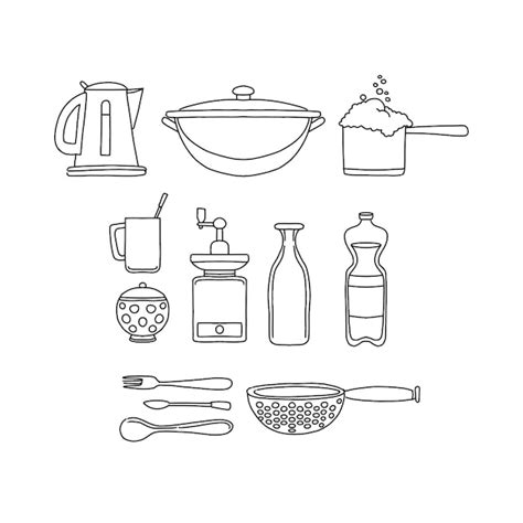 Premium Vector Kitchen Set Hand Drawn Doodle Illustrations Vector Set