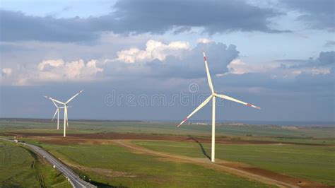 Wind Power Plant Windmills Beautiful Sky Aerial View Stock Footage