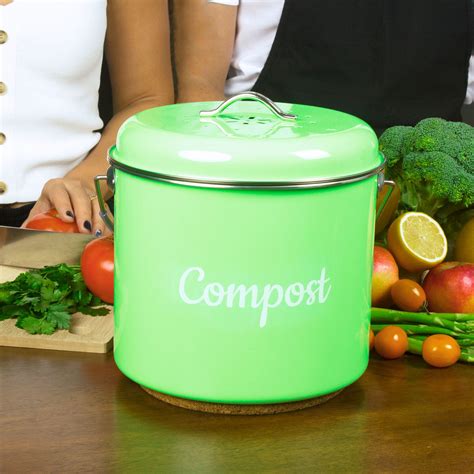 Lucky Family Green Countertop Compost Bin with Lid - 1.6 Gal Stainless ...