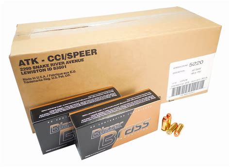 40 Sandw Ammo 180gr Fmj Cci Blazer Brass 5220 1000 Round Case