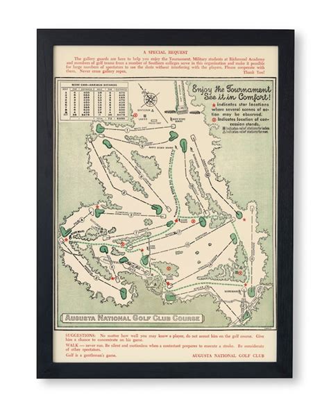 Historic Map Augusta National Golf Club Course 1954 18in | Etsy