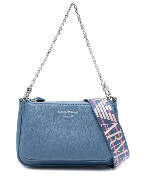 Emporio Armani Logo Print Cross Body Bag Blue Editorialist