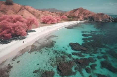 Premium AI Image | Aerial view of beautiful pink beach komodo national ...