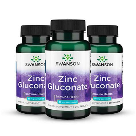 Swanson Zinc Gluconate 30mg 250 Tabs100 Caps X 3und Nutrishop