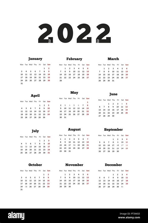 2022 Monday Start Calendar With Week Numbers