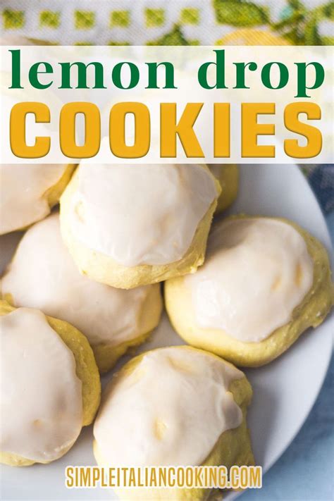 Lemon Drop Cookies On A White Plate With The Title Overlay Above It In