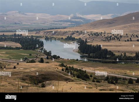 Vied Of The Flathead River From National Bison Range In Montana Stock