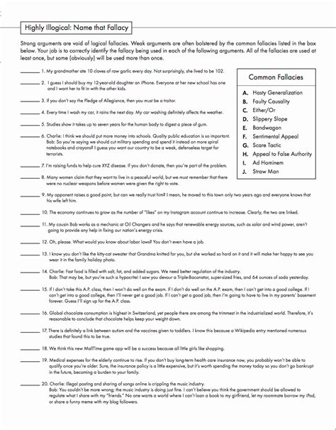 50 Logical Fallacies Worksheet with Answers – Chessmuseum Template Library