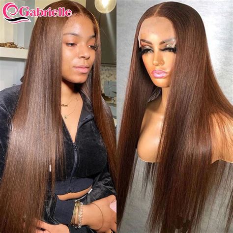 Chocolate Brown Lace Front Wigs Human Hair Brazilian Straight 13x4 Lace Frontal Wig 4x4 Closure