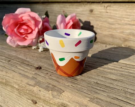 Mini Ice Cream Pot 225 Inch Terra Cotta Clay Flower Pot Etsy Clay