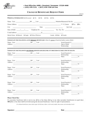 Fillable Online CHANGE OF BENEFICIARY REQUEST FORM Benefits Board