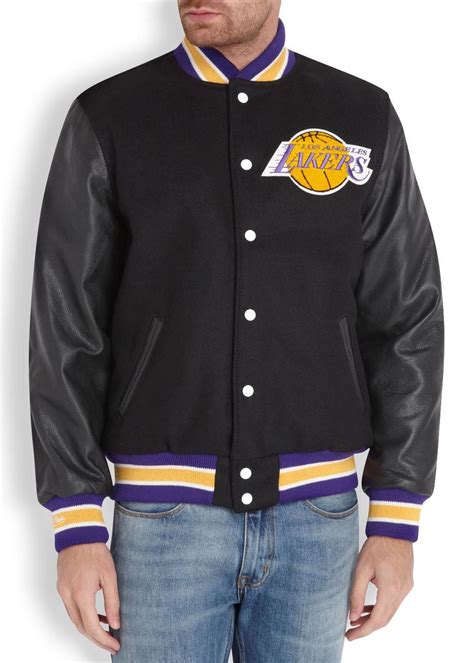 Mitchell Ness Los Angeles Lakers Black Leather And Wool Varsity