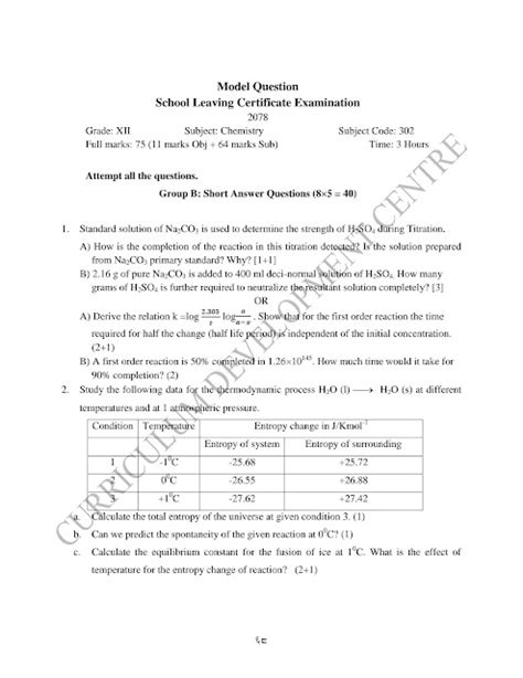 Model Question Paper 2078 2079 Chemistry Neb Class 12 Nepal