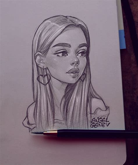 ArtStation Pencil Sketches Angel Ganev Girl Drawing Sketches