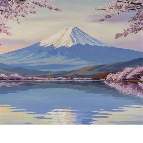 jual lukisan gunung fuji jepang  bunga sakura khas jepang
