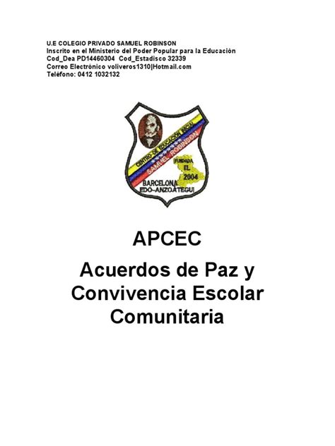 Acuerdos De Paz Y Convivencia Escolar Pdf Educación De La Primera Infancia Aprendizaje